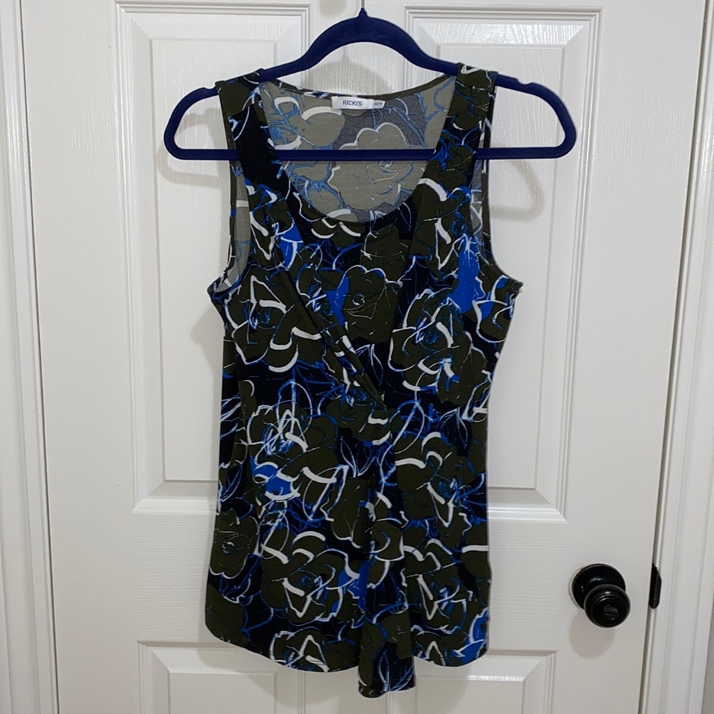 Ricki’s | Woman’s Sleeveless Blue and Dark Green Print Blouse - Size XS